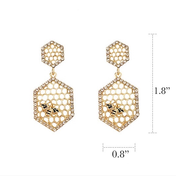 Gold Crystal Honeycomb Earrings with Bumblebee - Picture 16 of 16